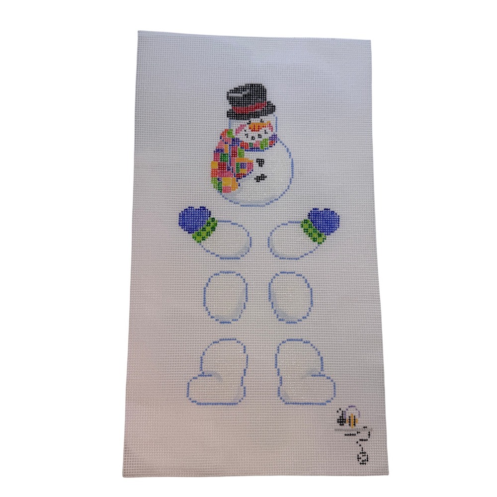 Vintage Snowman Doll Hand Painted Needlepoint Canvas Christmas Holiday
